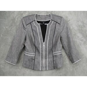 White House Black Market Blazer Womens 4 Linen Blend Zip Office Career Fiitted